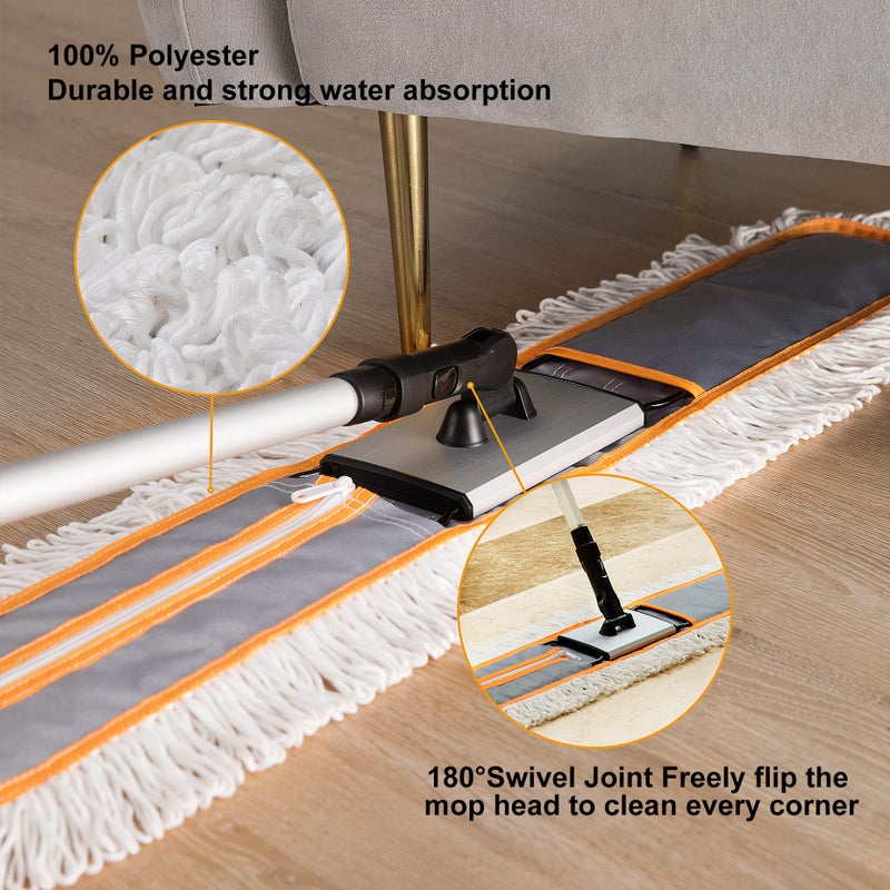 CLEANHOME 36" Commercial Dust Mops for Floor Cleaning Heavy Duty Floor Duster Mop with Long Handle Hotel Gym Household Cleaning Supplies for Hardwood, Tiles, Marble Floors (Grey) - Image 3
