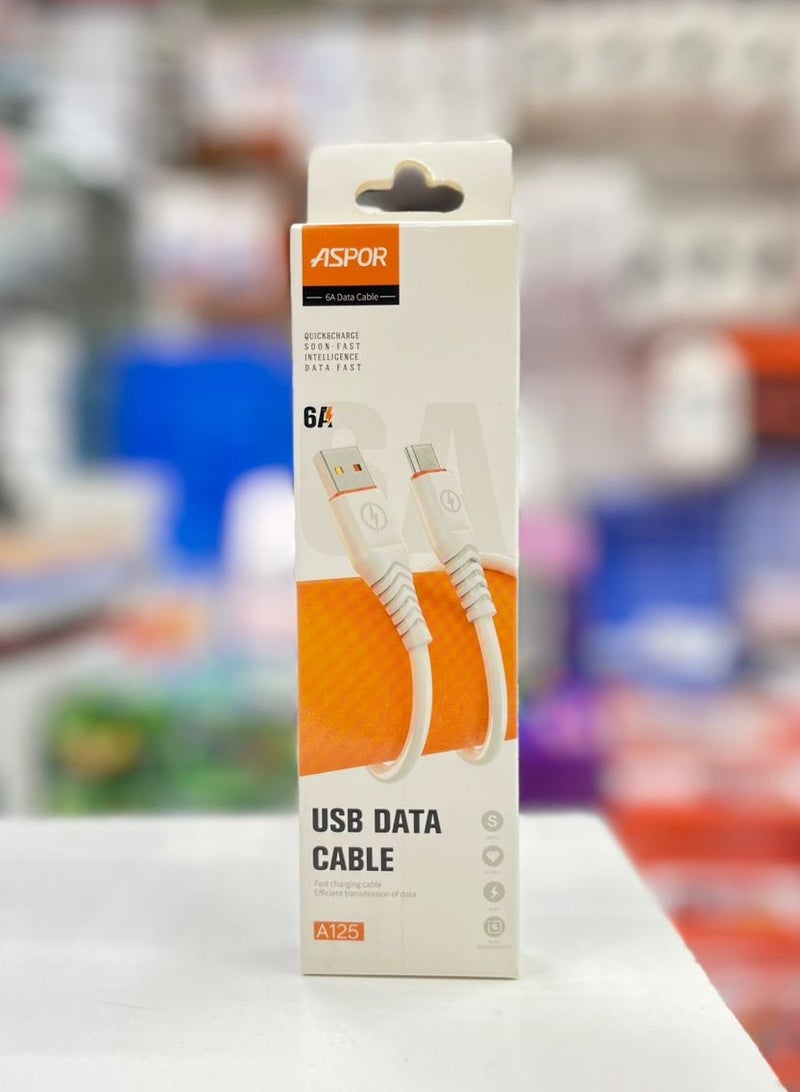 Aspor A125 USB Data Cable 6A Fast Charging & Data Transfer – Durable Cable for Smartphones & Devices - Image 1