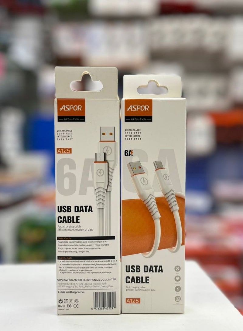 Aspor A125 USB Data Cable 6A Fast Charging & Data Transfer – Durable Cable for Smartphones & Devices - Image 2
