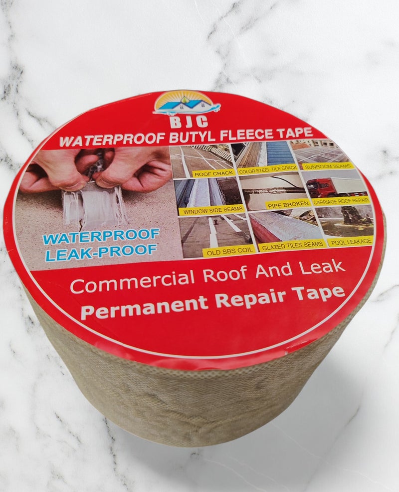 BJC BCJ Butyl Rubber Waterproofing Tape, a heat-resistant, high-protection, 10m long and 10cm wide tape for repairing windows, pipes, glass, and tanks. It's extremely strong for permanent repairs, adheres to anything, and withstands temperatures up to 150°C. - Image 5