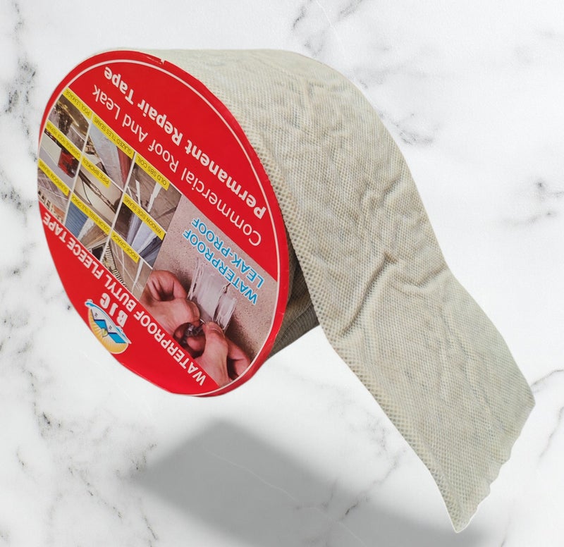 BJC BCJ Butyl Rubber Waterproofing Tape, a heat-resistant, high-protection, 10m long and 10cm wide tape for repairing windows, pipes, glass, and tanks. It's extremely strong for permanent repairs, adheres to anything, and withstands temperatures up to 150°C. - Image 1