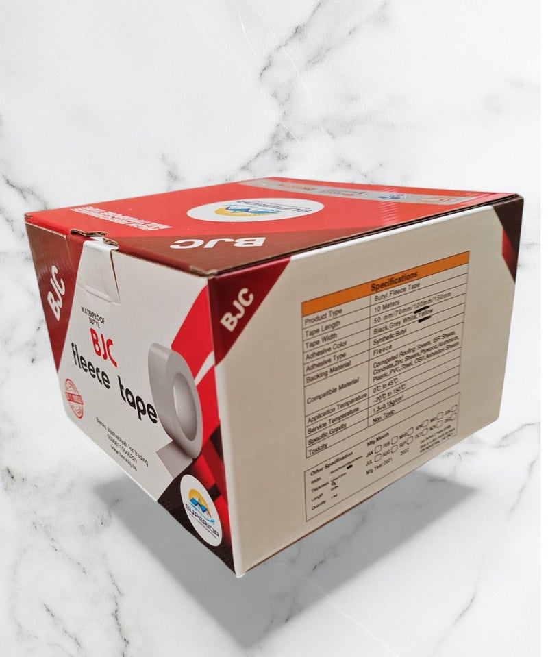 BJC BCJ Butyl Rubber Waterproofing Tape, a heat-resistant, high-protection, 10m long and 10cm wide tape for repairing windows, pipes, glass, and tanks. It's extremely strong for permanent repairs, adheres to anything, and withstands temperatures up to 150°C. - Image 4