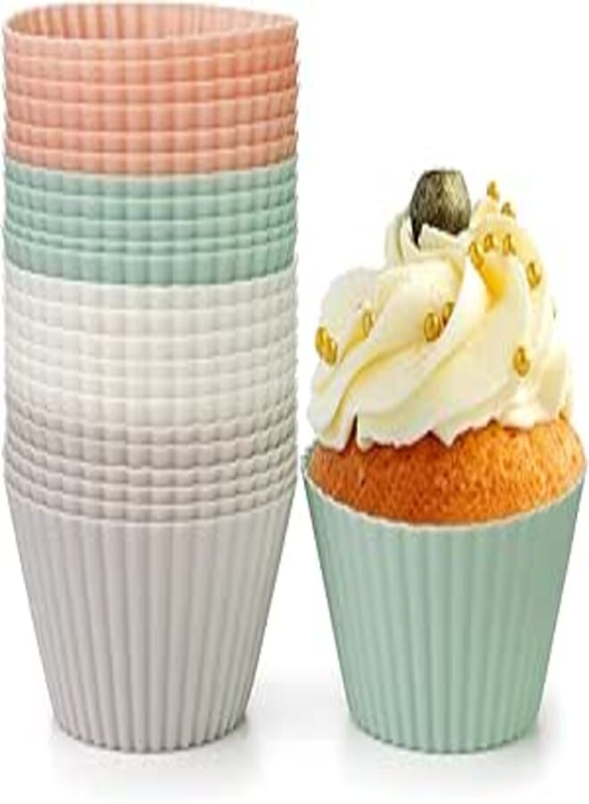 Spesh 24 Pieces Silicone Muffin Cases Standard Silicone Moulds for Muffins Reusable Non-Stick Cupcake Moulds (Light Plain Colours)