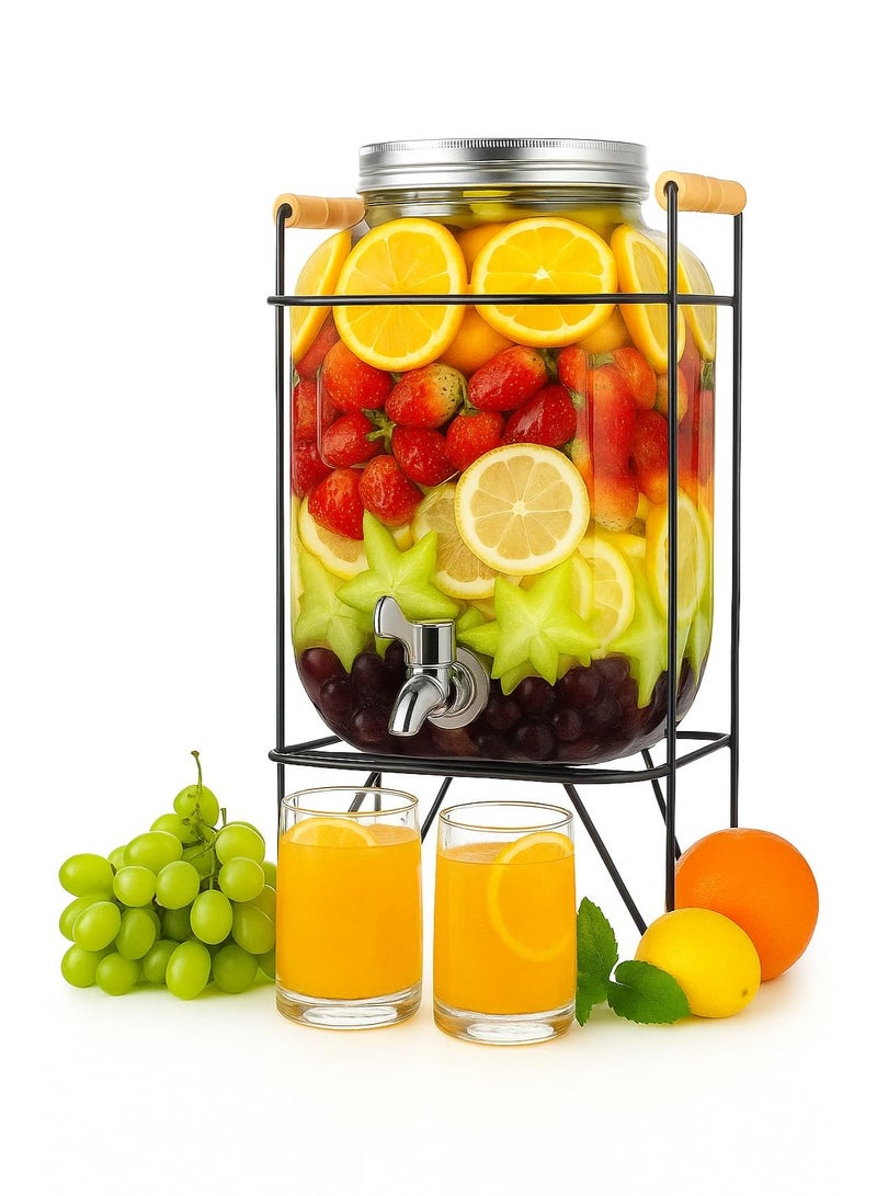 موزع عصير مربع سعة 5 لتر مع غطاء وصنبور وحامل، إبريق ماء بارد سعة 5 لتر، موزع مياه سعة 5 لتر، موزع مشروبات سعة 5 لتر مع صنبور وحامل مانع للتسرب، موزع مشروبات ليمونادة - Image 1