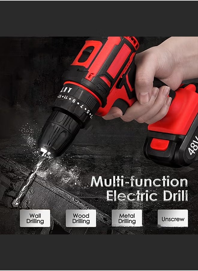 48V Variable Speed ​​Drive Drill, 25+3 Position Clutch, 186 lbs Max Torque, Two Li-Ion Batteries and Fast Charger, 3/8" Drill Kit, LED Work Light, 24 Accessories + 32 Position Box, Red - pzsku/ZCF7734960E1AE894B7DEZ/45/_/1740831227/6245efc1-da98-48d0-88bf-aac0ceb0e2a1