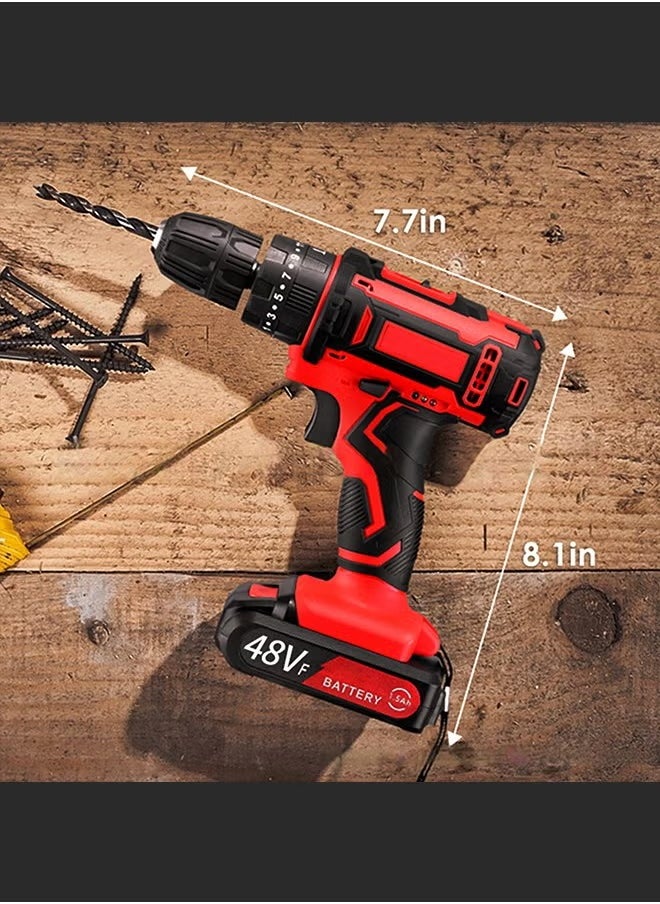 48V Variable Speed ​​Drive Drill, 25+3 Position Clutch, 186 lbs Max Torque, Two Li-Ion Batteries and Fast Charger, 3/8" Drill Kit, LED Work Light, 24 Accessories + 32 Position Box, Red - pzsku/ZCF7734960E1AE894B7DEZ/45/_/1740831258/52c6b57e-00a7-4912-a8f7-8fc25e16f9cd