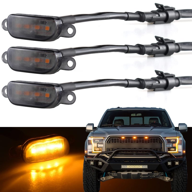 إضاءة شبكة أمامية من بويغو متوافقة مع فورد F150 رابتور 2004-2019 ودودج رام 1500 2013-2018 بأسلوب رابتور، إضاءة LED زينة سيارات باللون الكهرماني (أضواء صفراء بعدسة مدخنة)