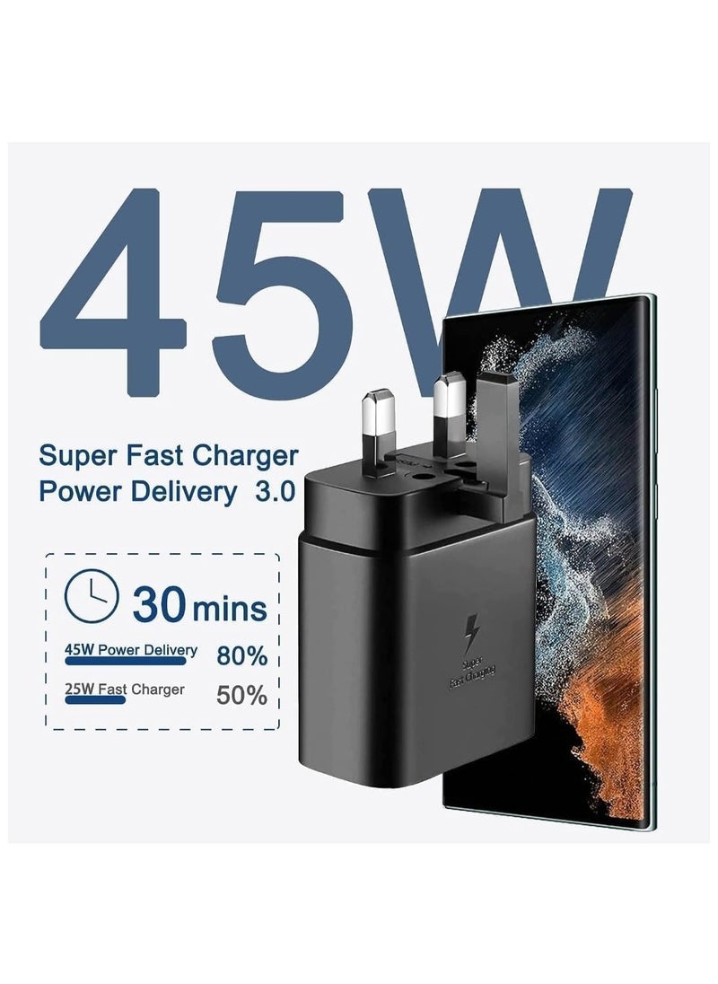 Samsung 45W USB C Super Fast Charging PD Charger - Compatible with S24 S23 S22 S21 S20 Ultra, S24+ S23+ S22+ S21+, A53, A15, A 55, A54 - Type C Power Adapter