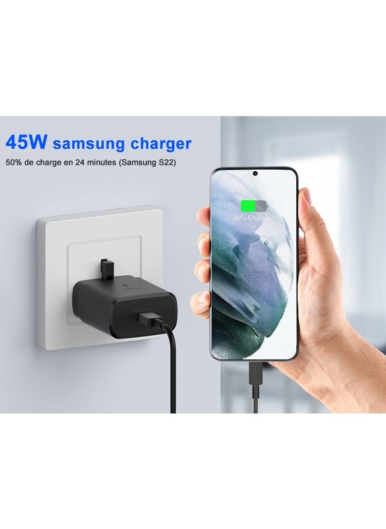 Samsung 45W USB C Super Fast Charging PD Charger - Compatible with S24 S23 S22 S21 S20 Ultra, S24+ S23+ S22+ S21+, A53, A15, A 55, A54 - Type C Power Adapter