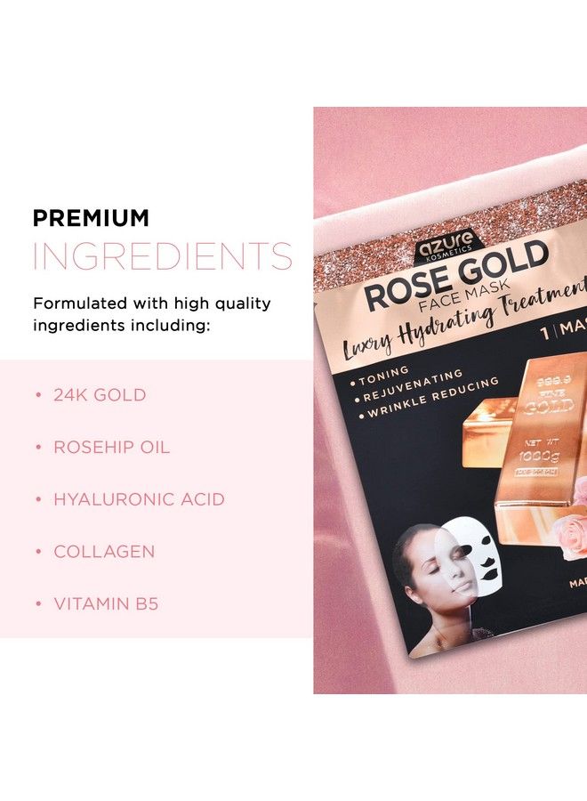 Azure Cosmetics Azure Rose Gold Luxury Hydrating Face Mask Hydrating Firming And Anti Aging Facial Mask Combats Skin Damage With Rosehip Oil Hyaluronic Acid & Collagen Skin Care Made In Korea 5 Pack - Image 3