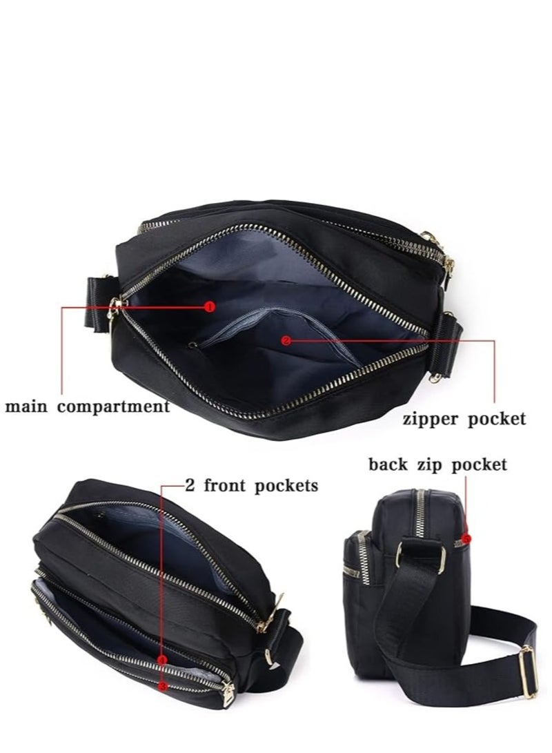 Zikra حقيبة كتف نسائية من النايلون مقاومة للماء مع جيوب متعددة صغيرة وخفيفة الوزن للسفر بحزام قابل للتعديل - Image 5