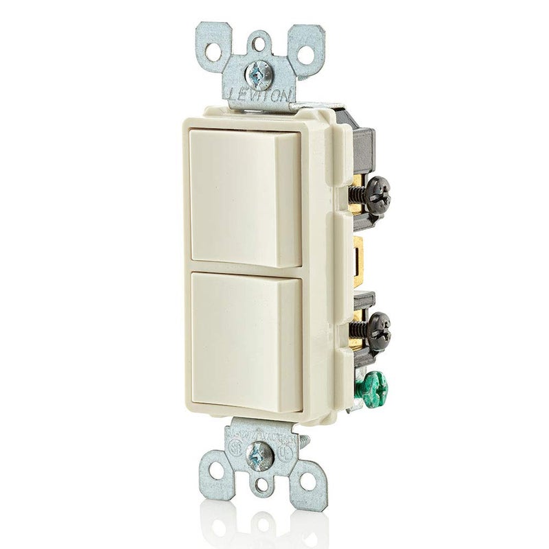 Leviton 15 Amp, 120/277 Volt, Decora Single-Pole, AC Combination Switch, Commercial Grade, Grounding, 5634-I, Light Almond - Image 2