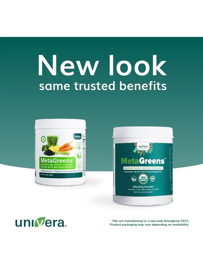 Univera ميتاغرينز، مزيج سوبرفودز الأخضر، مسحوق، خليط سموذي مع سبيرولينا عضوية، مضادات أكسدة حيوية، قلوية، تطهير، نباتي، غير معدل وراثيًا، إمداد لمدة 30 يومًا - Image 2