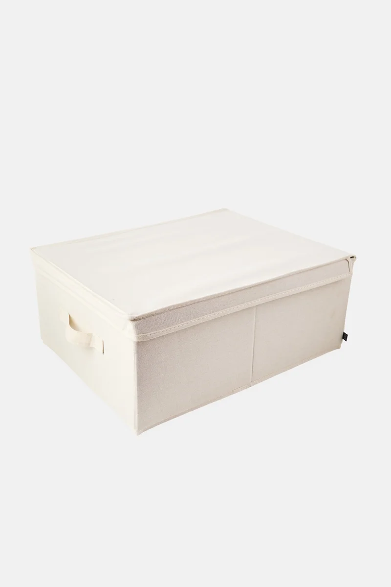Muy Mucho Foldable Storage Box With Lid Zipper And Handle, Beige