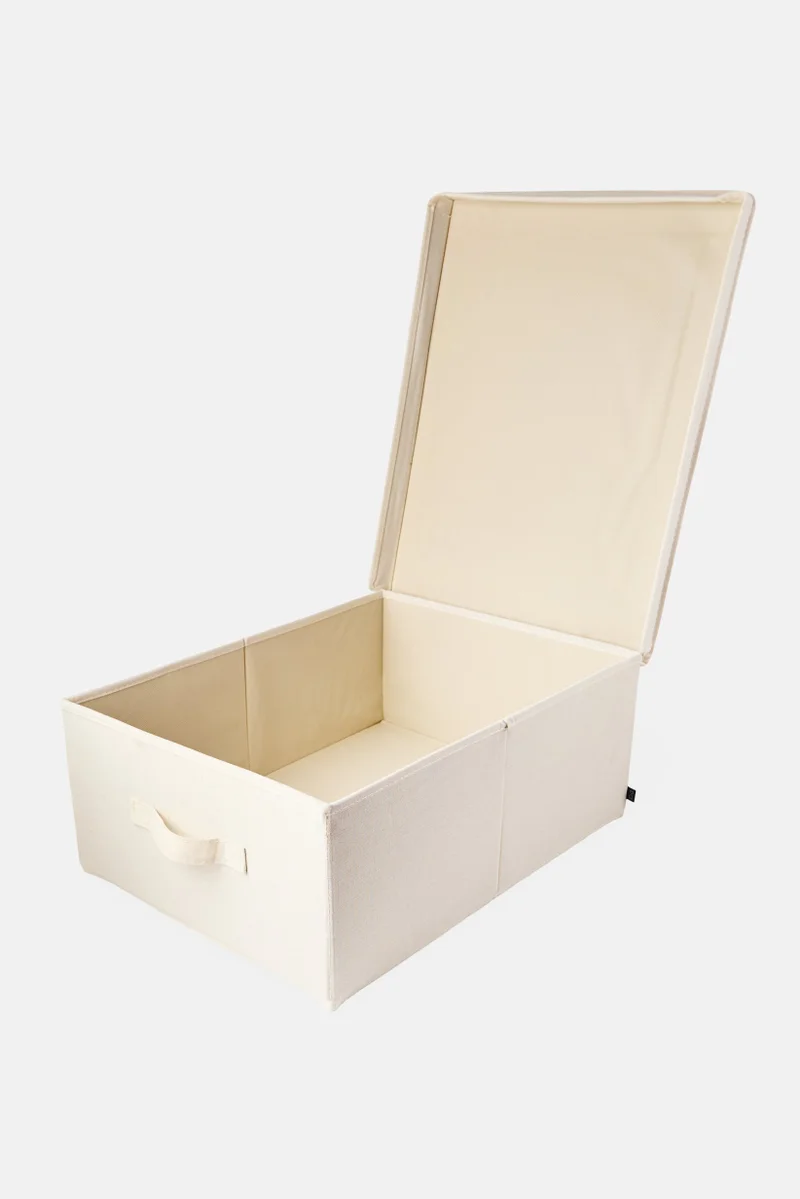 Muy Mucho Foldable Storage Box With Lid Zipper And Handle, Beige