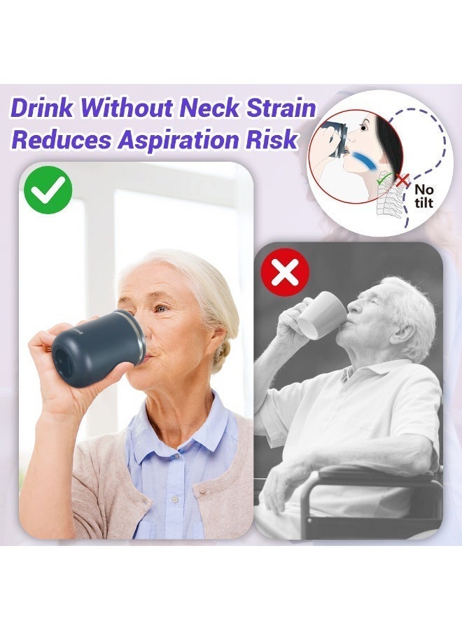 Ehucon Dysphagia Cup for Adults & Elderly, Slow-Flow Controlled Sip Cup with 5cc 10cc 15cc Inserts, Anti-Choke Drinking Aid for Swallowing Difficulty, No-Tilt Safe Spout Design (Blue, 1PC) - Image 3