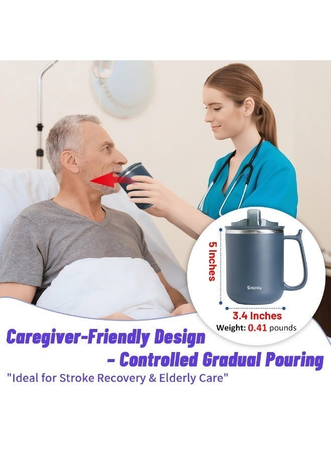 Ehucon Dysphagia Cup for Adults & Elderly, Slow-Flow Controlled Sip Cup with 5cc 10cc 15cc Inserts, Anti-Choke Drinking Aid for Swallowing Difficulty, No-Tilt Safe Spout Design (Blue, 1PC) - Image 2