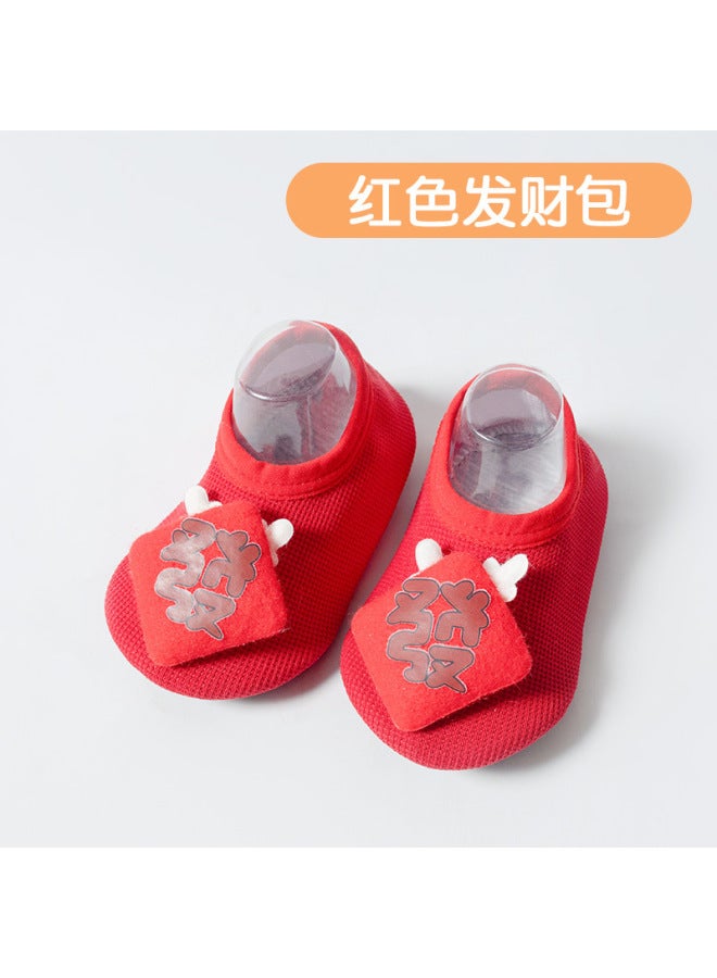 Baby Red One Month Old Baby Floor Socks Non-slip Cartoon Children Soft Bottom Indoor Toddler Shoes Early Education Toddler