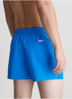 CALVIN KLEIN Men's Short Drawstring Swim Shorts - Logo Tape - Polyester, Blue  - Image 3