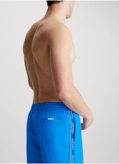 CALVIN KLEIN Men's Short Drawstring Swim Shorts - Logo Tape - Polyester, Blue  - Image 4