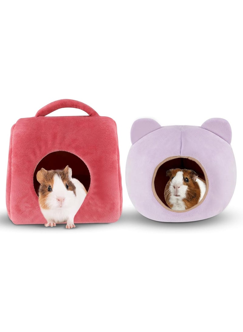Meetion Guinea Pig Bed 2 Pack, Washable Guinea Pig Cage Accessories Small Animal Bed Hideout for Guinea Pigs Chinchillas Hamsters Hedgehogs (Handbag and Bear) - Image 1