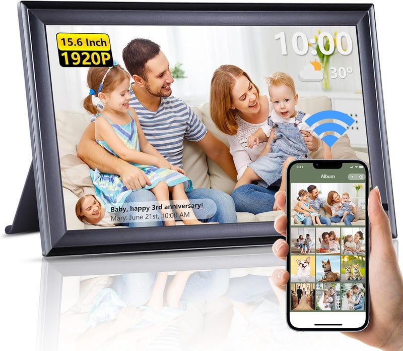 PINREK Frameo 15.6 Inch WIFI Digital Photo Frame, Cloud Digital Picture Frame with 64GB Memory, 1920 x 1080 HD IPS Touch Screen, Auto-Rotate, Share Memories Instantly - Gift for Friends/Family - Image 1