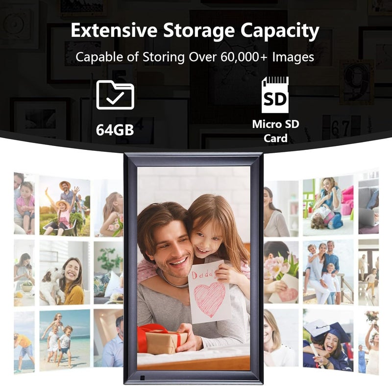 PINREK Frameo 15.6 Inch WIFI Digital Photo Frame, Cloud Digital Picture Frame with 64GB Memory, 1920 x 1080 HD IPS Touch Screen, Auto-Rotate, Share Memories Instantly - Gift for Friends/Family - Image 4