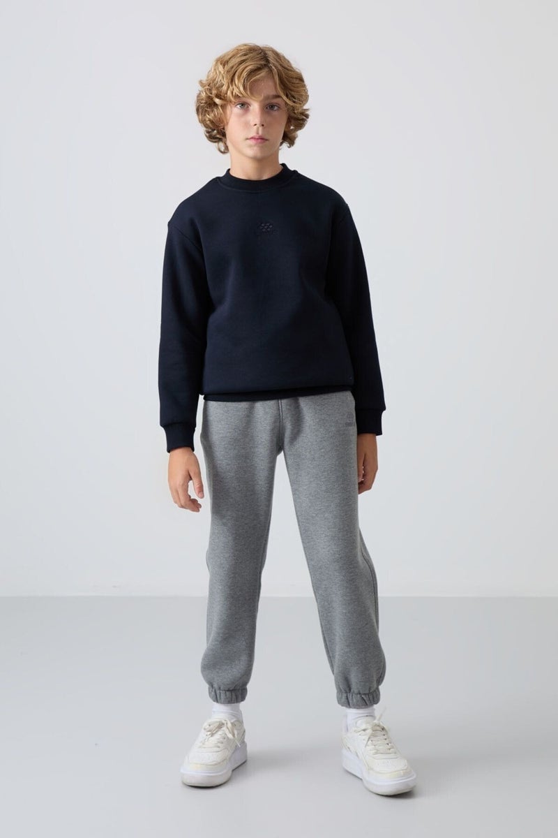 Tommy Life Navy Blue Cotton Thick Fluffy Soft Texture Standard Fit Embroidered Boy's Sweatshirt - 11232  - Image 2
