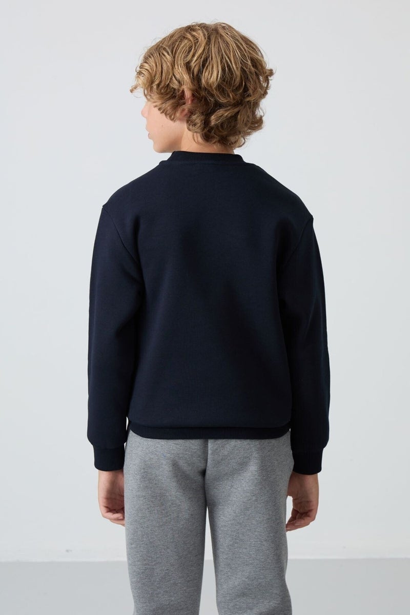 Tommy Life Navy Blue Cotton Thick Fluffy Soft Texture Standard Fit Embroidered Boy's Sweatshirt - 11232  - Image 5