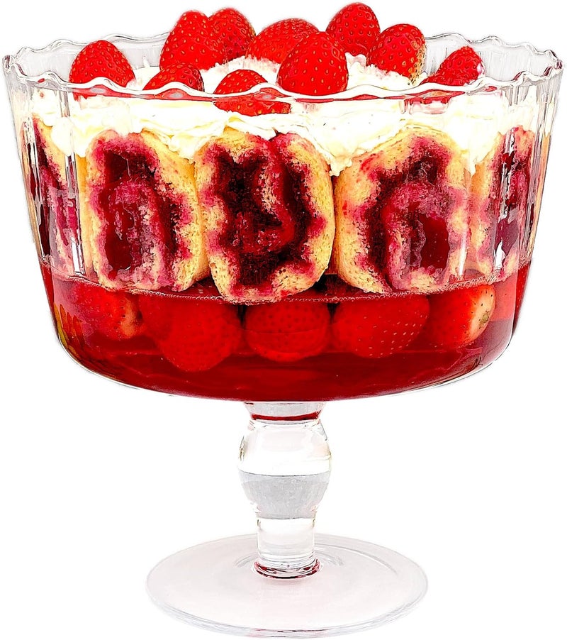 Barski Large Glass Trifle Bowl, with Scallop Design - 9" D - European Beautiful Hand Made Glass - 168 oz (over 5 quarts) Clear - Image 1