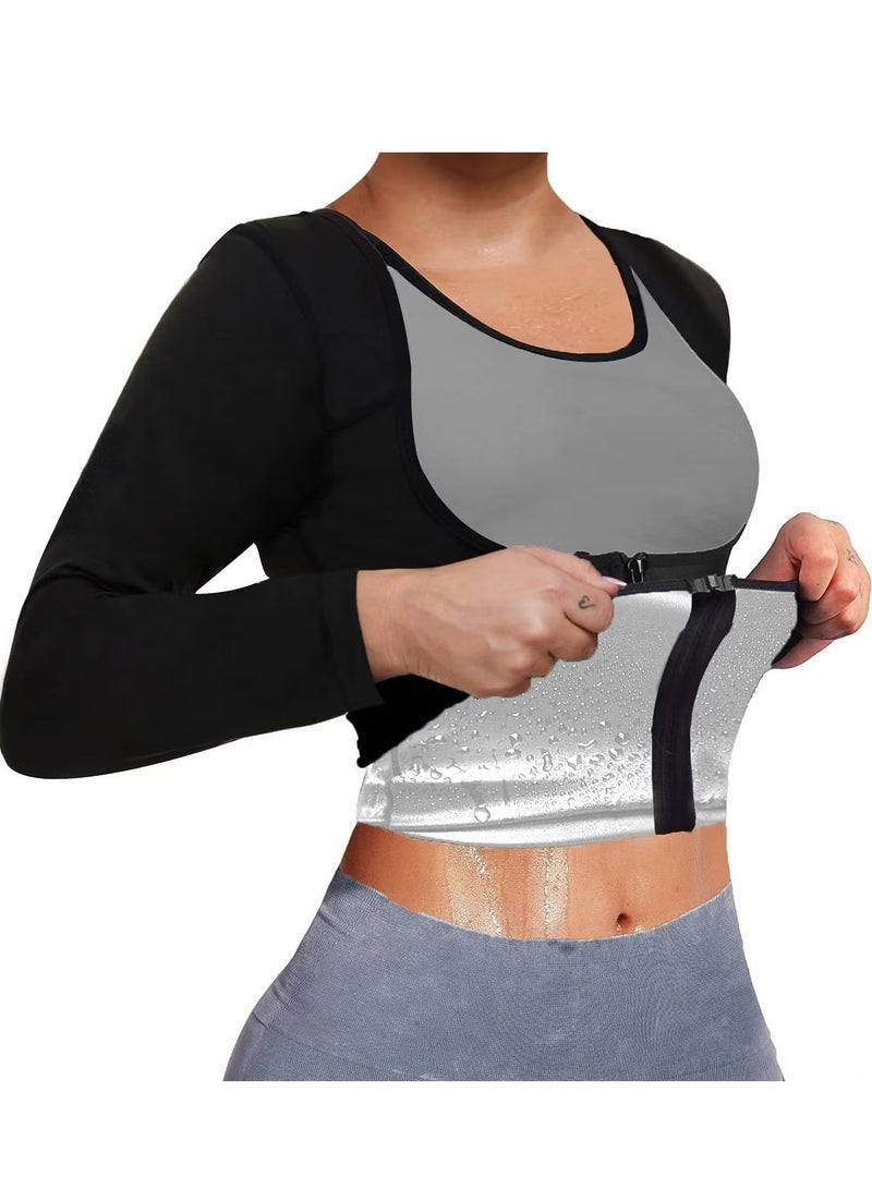 Generic Sweat body shaper jacket hot waist trainer long sleeve zipper shirt workout top - Image 1