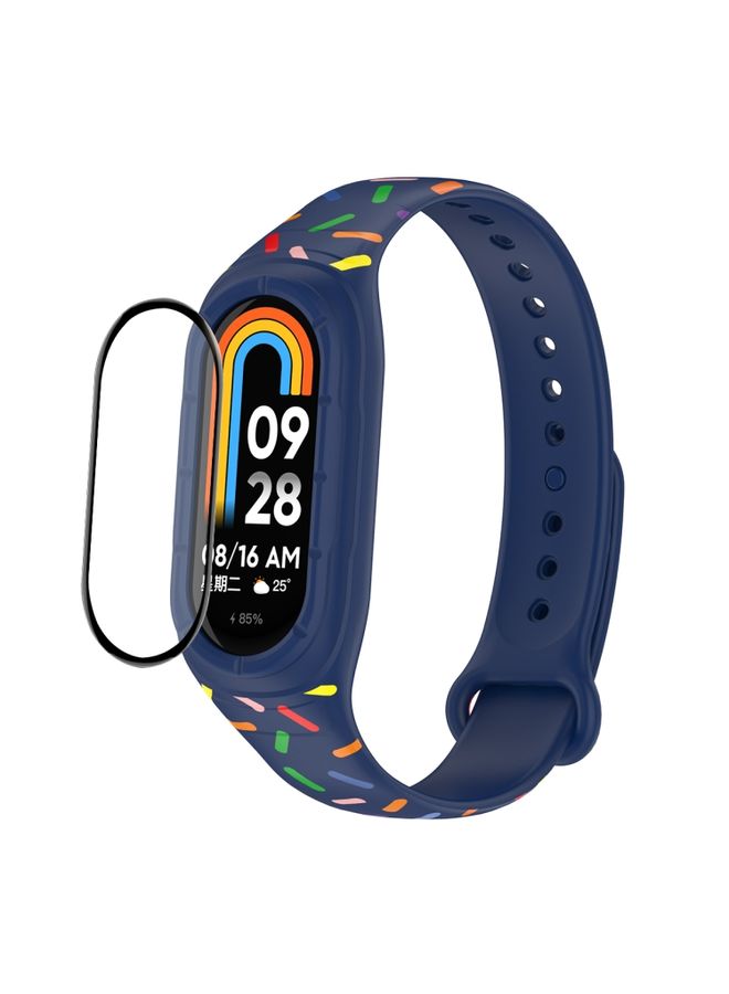 Replacement Strap For Xiaomi Mi Band 8 ENKAY Hat-Prince Full Coverage Screen Protector + Adjsutable Silicone Sport Loop Strap Watchband Blue