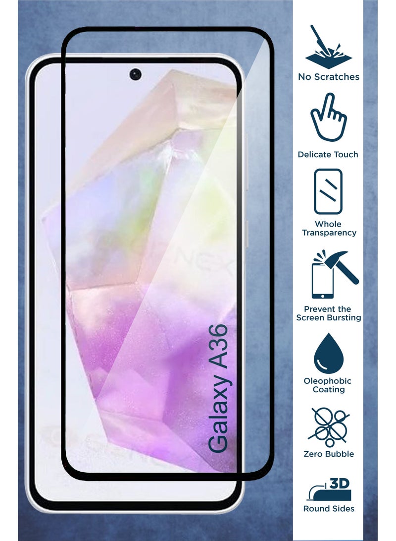شاشة حماية من الزجاج لهاتف سامسونج جالاكسي A36 ، لمس سلس، شفافية عالية، سهل التركيب، شاشة مضاد للخدش و الصدمات - Image 2