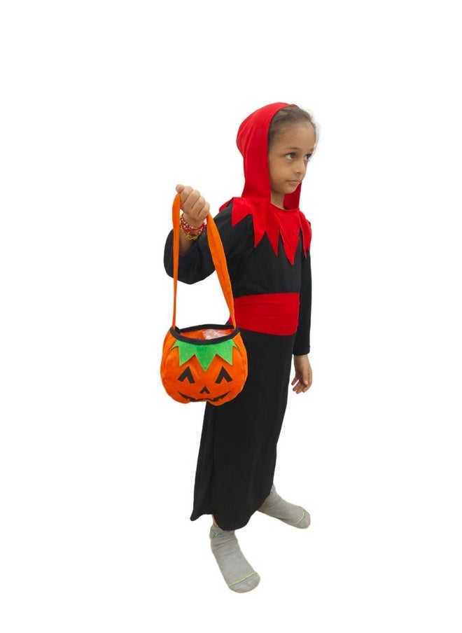 BookMyCostume - BookMyCostume Vampire Costume for Boys Red and Black Dracula Halloween Costume for Boys with attached Hoodie with Vampire Teeth and Pumpkin basket Combo 6-7 Years - Image 1
