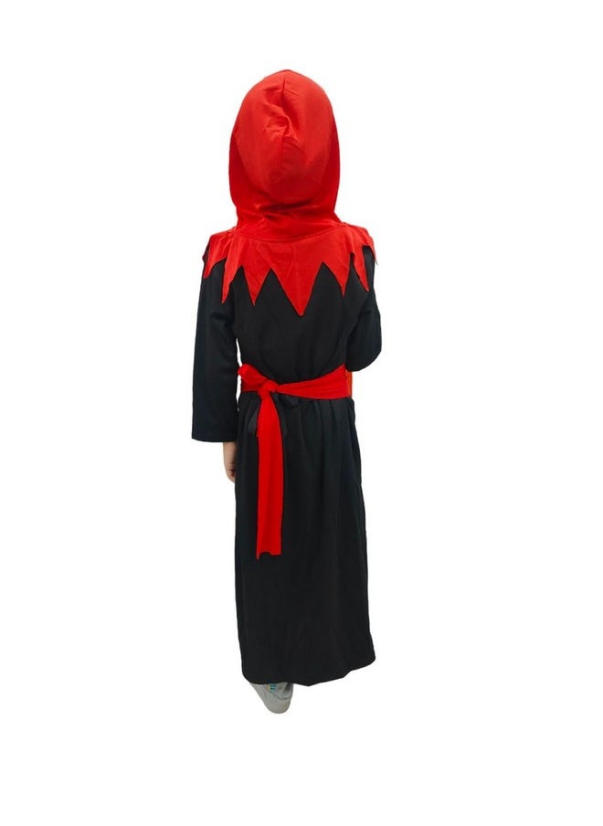 BookMyCostume - BookMyCostume Vampire Costume for Boys Red and Black Dracula Halloween Costume for Boys with attached Hoodie with Vampire Teeth and Pumpkin basket Combo 6-7 Years - Image 1