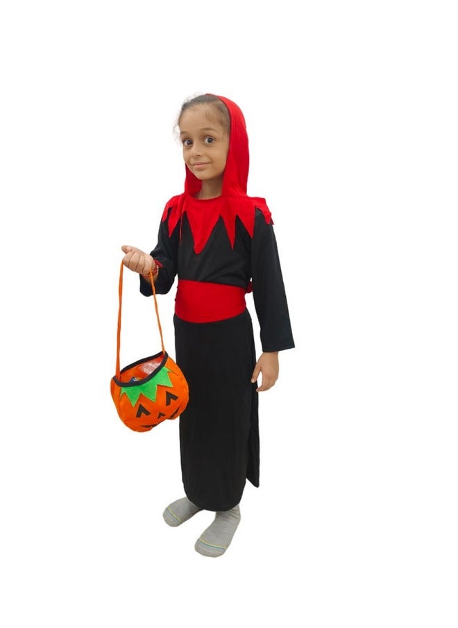 BookMyCostume - BookMyCostume Vampire Costume for Boys Red and Black Dracula Halloween Costume for Boys with attached Hoodie with Vampire Teeth and Pumpkin basket Combo 6-7 Years - Image 1
