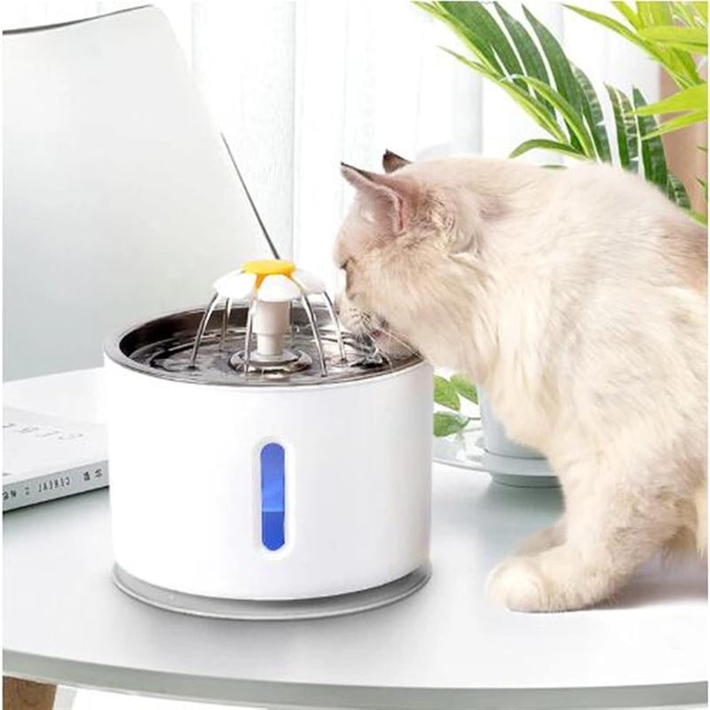 Parner Cat Drinking Fountain, Water Dispenser for Cats with Water Level Window, Cat Flower Art Water Bowl with 4 Pieces, Hygiene Filter, Pet Drinking Fountain with LED Light (Pink, 2 litres) - Image 1
