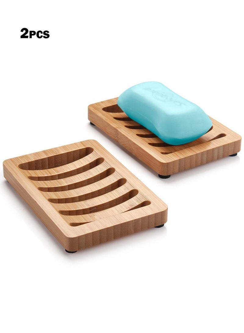 2PCS Bamboo Soap Dish,Wooden Soap Holder,Soap Dishes for Bar Soap,Wooden soap Tray,Kitchen Soap Tray Self Draining (Wooden Color) - Image 1