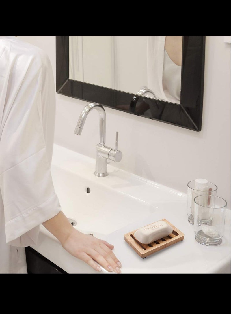 2PCS Bamboo Soap Dish,Wooden Soap Holder,Soap Dishes for Bar Soap,Wooden soap Tray,Kitchen Soap Tray Self Draining (Wooden Color) - Image 2