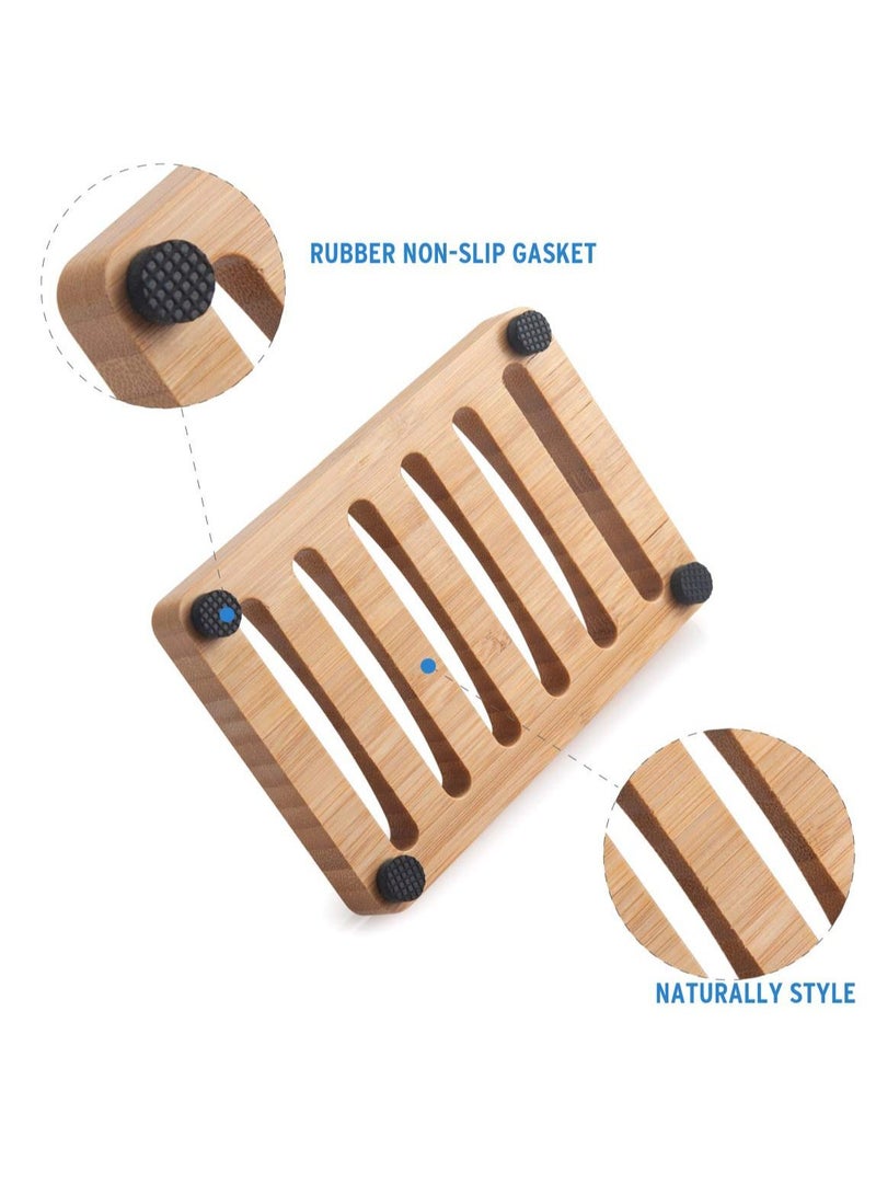 2PCS Bamboo Soap Dish,Wooden Soap Holder,Soap Dishes for Bar Soap,Wooden soap Tray,Kitchen Soap Tray Self Draining (Wooden Color) - Image 4