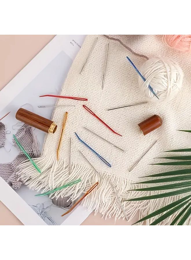 13pcs Large Eye Curved Needles Stainless Steel Darning Embroidery Needles with Wooden Case - Image 1