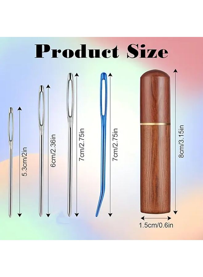 13pcs Large Eye Curved Needles Stainless Steel Darning Embroidery Needles with Wooden Case - Image 3
