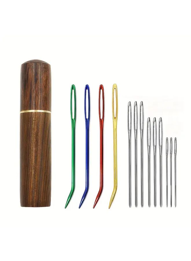 13pcs Large Eye Curved Needles Stainless Steel Darning Embroidery Needles with Wooden Case - Image 4
