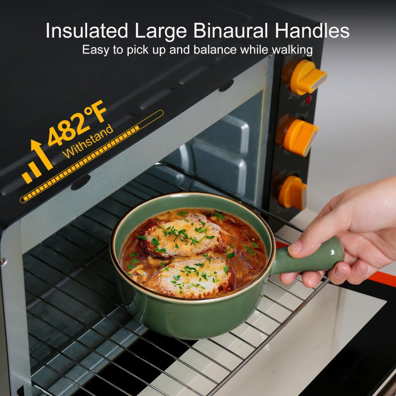 MONITO 28 Oz French Onion Soup Bowls, Ceramic Soup Bowls with Handles, Stackable Soup Crocks, Oven/Microwave/Dishwasher Safe, for Cereal, Soups, Casseroles - Image 4