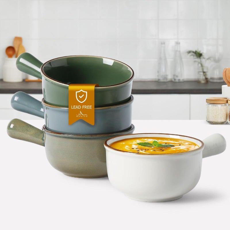 MONITO 28 Oz French Onion Soup Bowls, Ceramic Soup Bowls with Handles, Stackable Soup Crocks, Oven/Microwave/Dishwasher Safe, for Cereal, Soups, Casseroles - Image 1