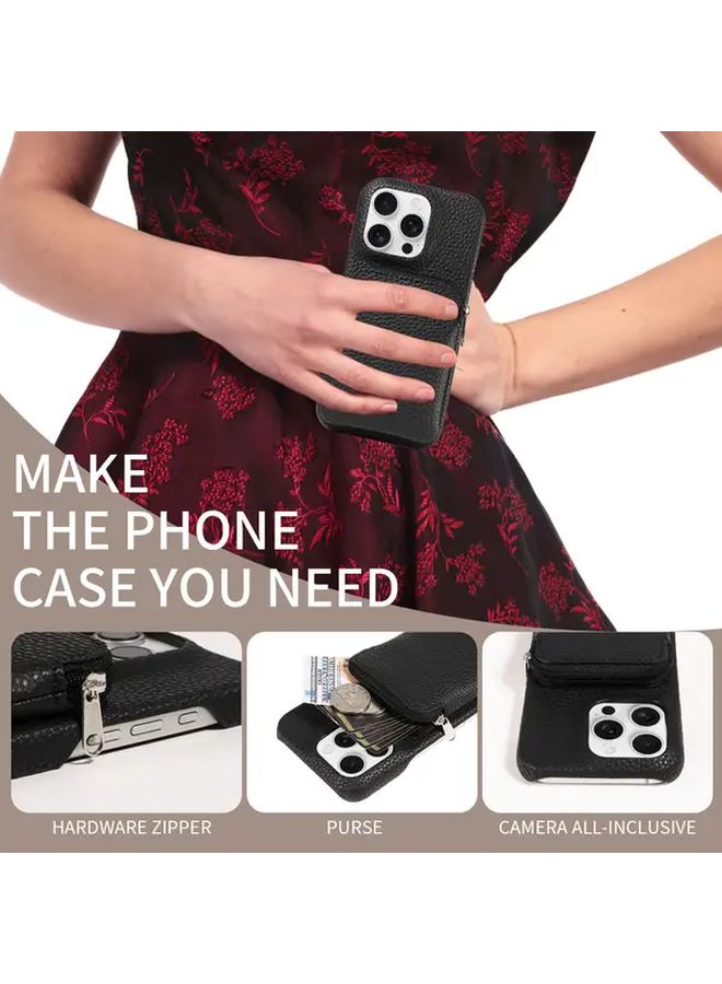 Black Faux Leather Phone Case with Zipper Pouch for Galaxy S23 Ultra Provides Drop Protection - Image 4