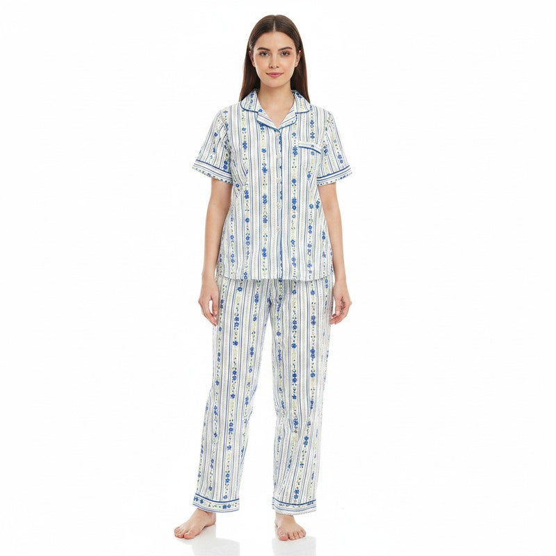 JOANNA 2-Piece Pajama Set Short Sleeve Top and Long Pants Soft Printed Sleepwear for Women - Image 1