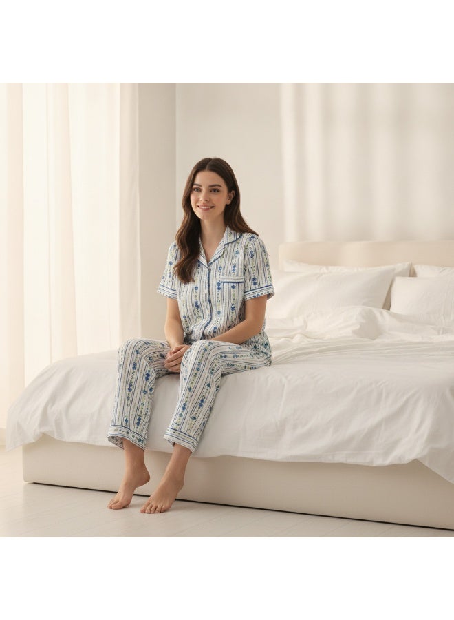 JOANNA 2-Piece Pajama Set Short Sleeve Top and Long Pants Soft Printed Sleepwear for Women - Image 5