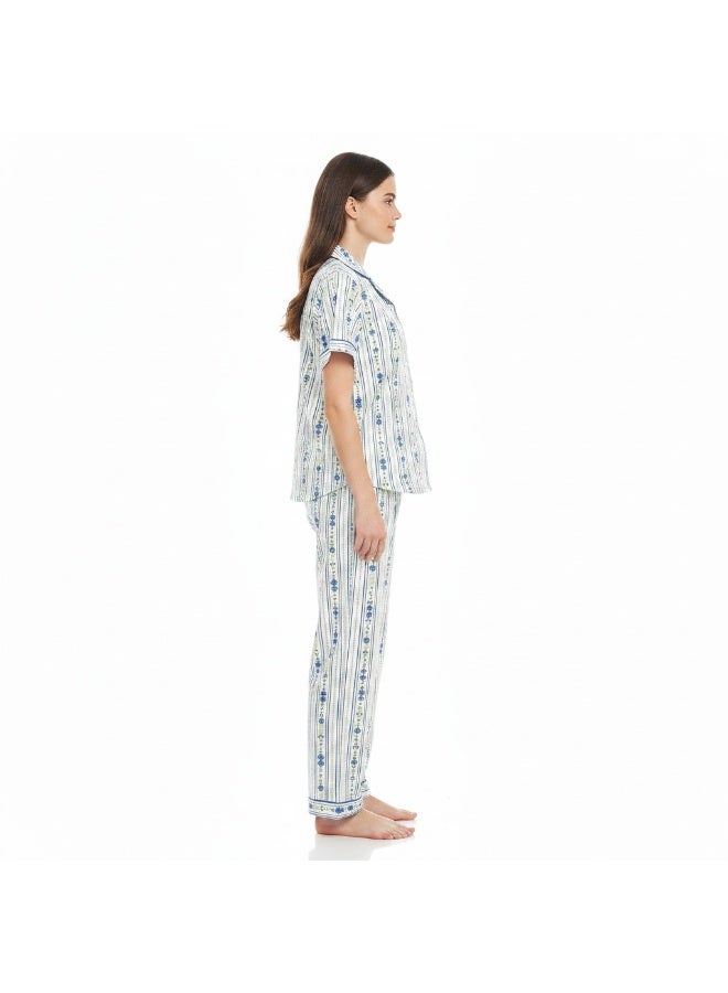 JOANNA 2-Piece Pajama Set Short Sleeve Top and Long Pants Soft Printed Sleepwear for Women - Image 3