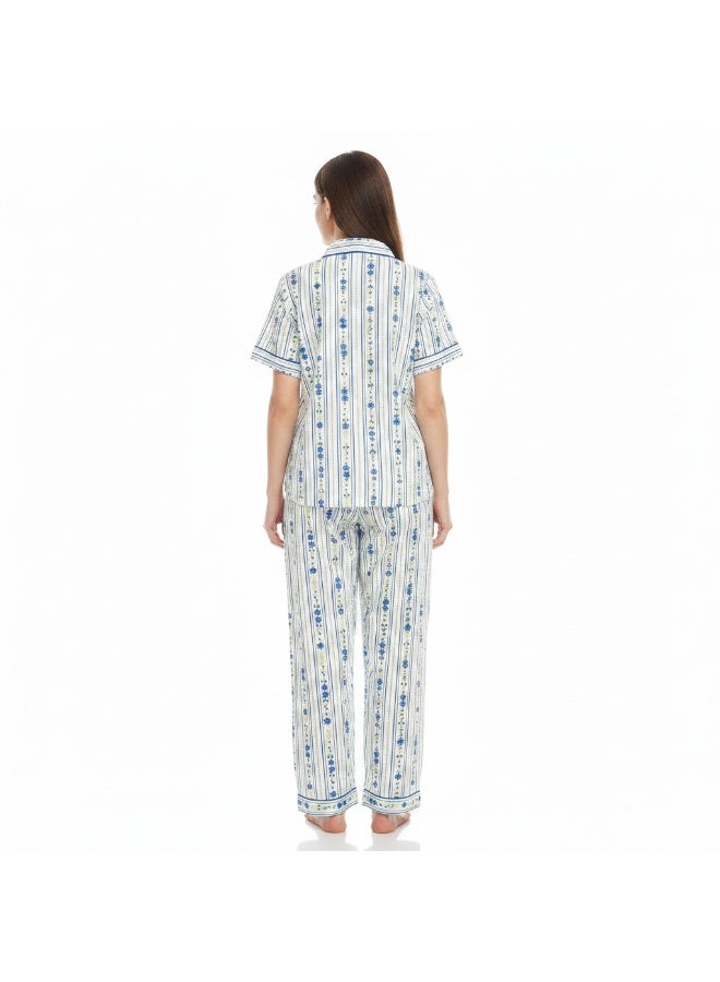 JOANNA 2-Piece Pajama Set Short Sleeve Top and Long Pants Soft Printed Sleepwear for Women - Image 2